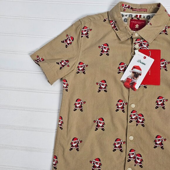 Denim & Flower Santa Dabbing Brown Short Sleeve Button Down Boys Size 6/7 NWT - Picture 3 of 10